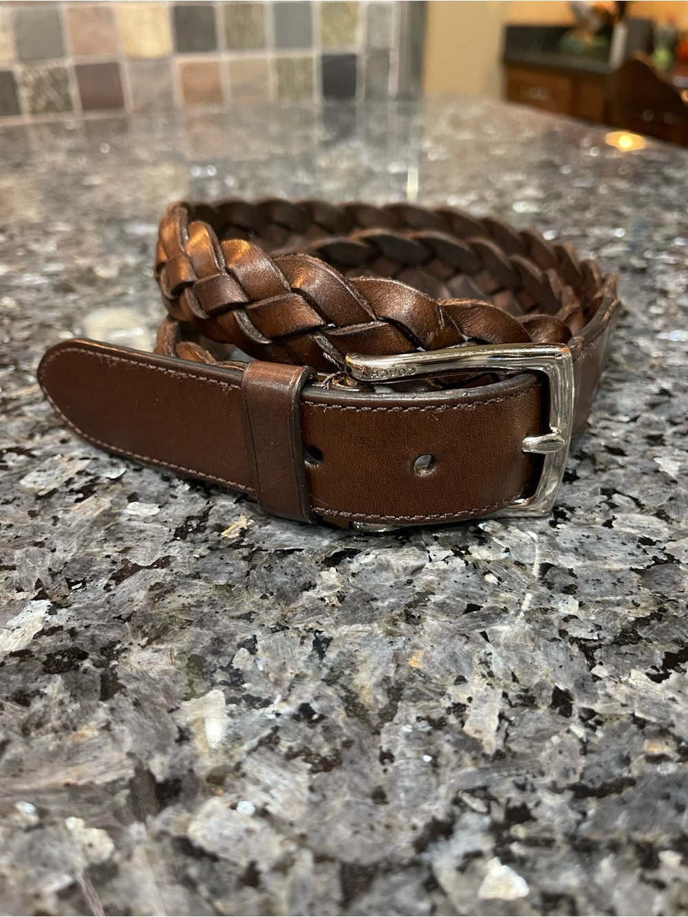 Coach Braided Leather Belt in Dark Brown with Silver Buckle 32